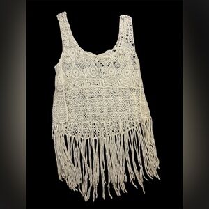 NWOT Boho Crochet Fringe Tank Top in Cream